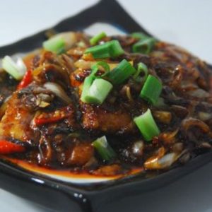 Fried Full Croaker Fish in Black Bean Sauce